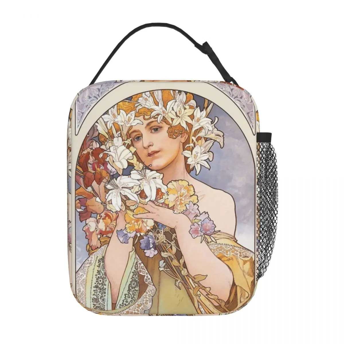 Bolsa de almuerzo aislada Flower (1897) By Alphonse Mucha Merch para la escuela, oficina, almacenamiento de alimentos, fiambreras térmicas reutilizables