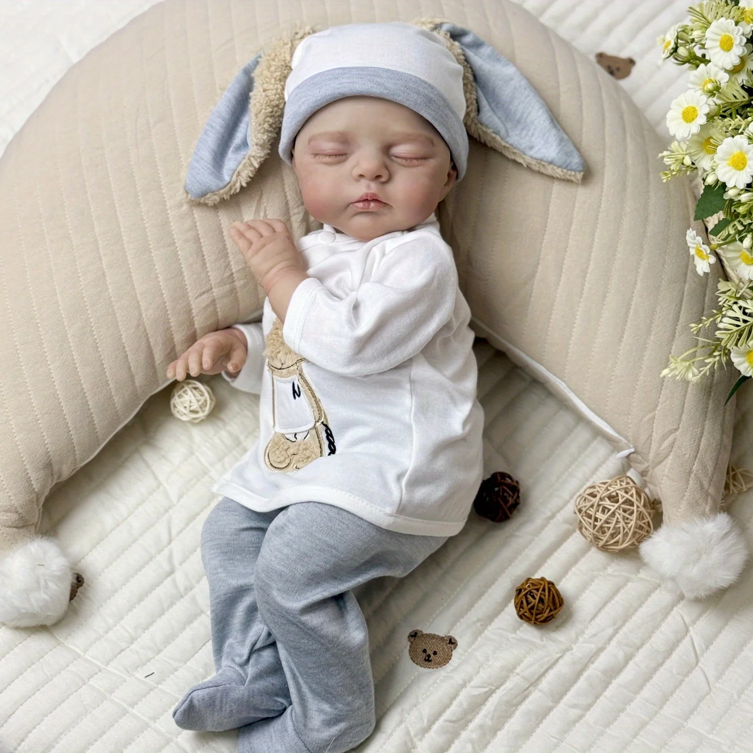 

BZDOLL 48CM 19inch Reborn Baby Doll with Soft Vinyl 3D-Paint Skin, Newborn Baby Like Real Boy and Birthday Gift Cloth Body Toy