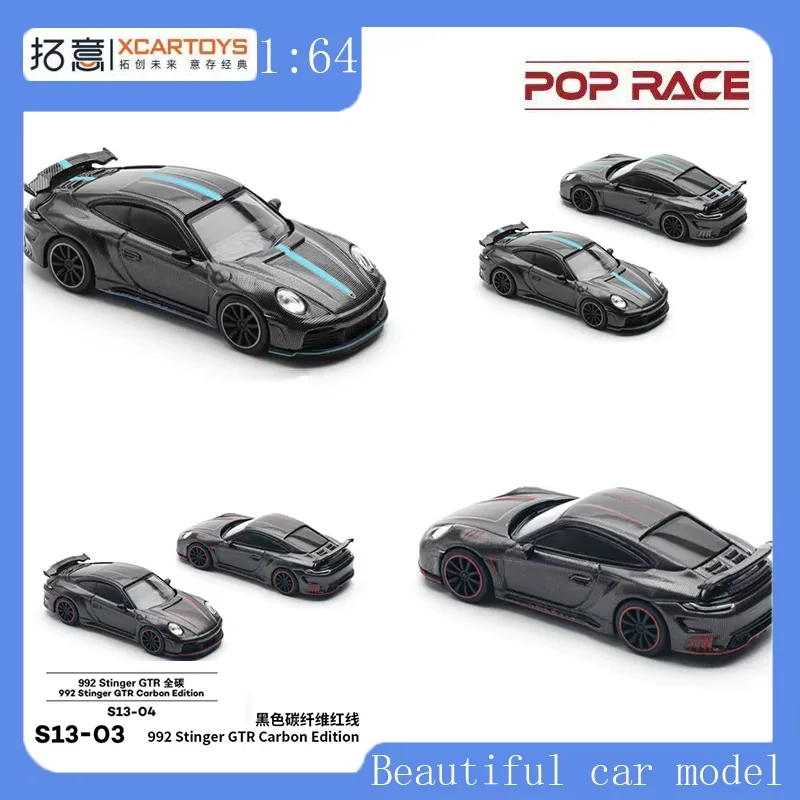 POPRACE 1/64 Porsche 992 Stinger GTR S13 04 03 modelo de coche de aleación modelo de coche adorno para adultos