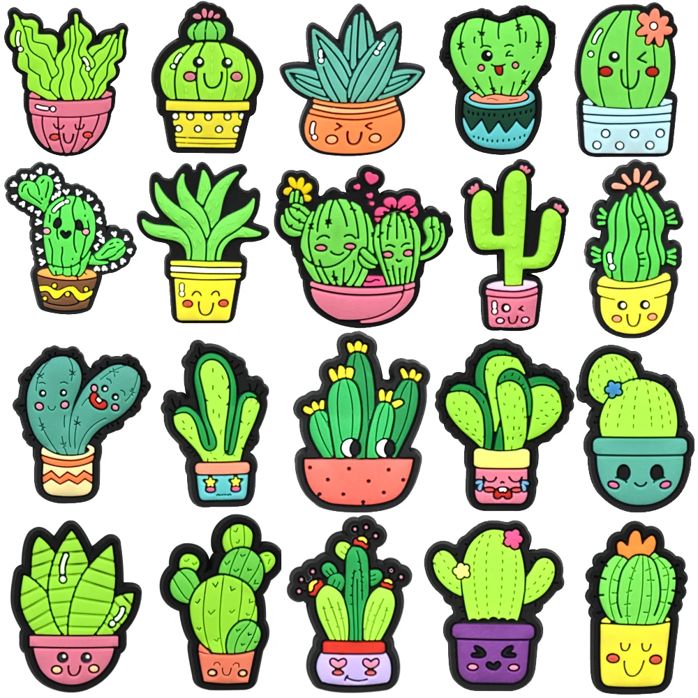 Cute Cactus Shoe Charms para Crocs, Acessórios de Sapato, Sandálias Decorações, Pins, Crianças, Mulheres Favor Gift, New Arrivals