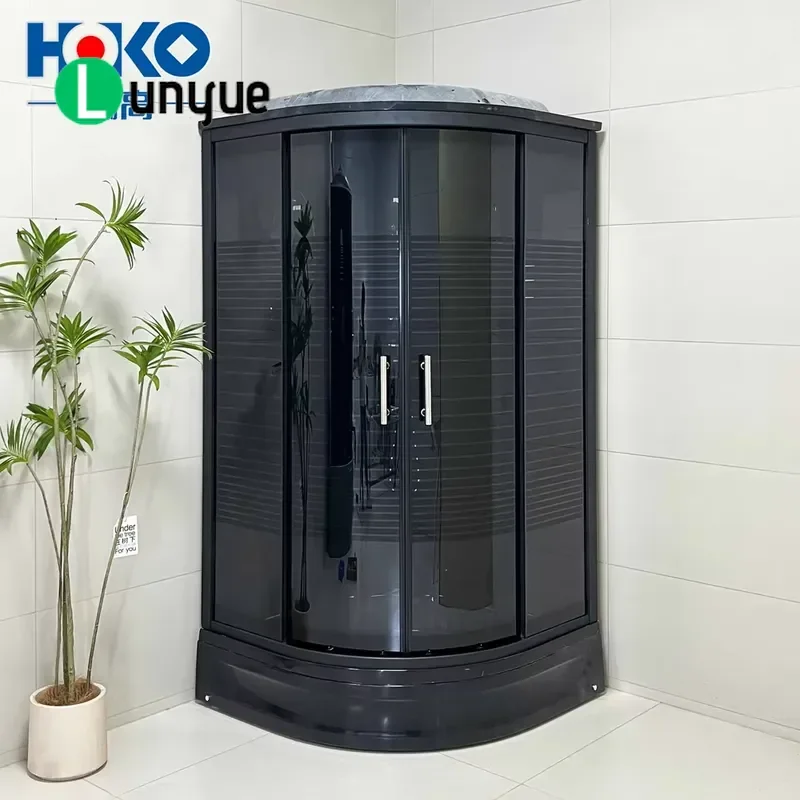 Modern Black Acrylic Sliding Tray with Matte Black Frame for Bathroom Steam Room Hotel Indoor Shower Storage Organizer