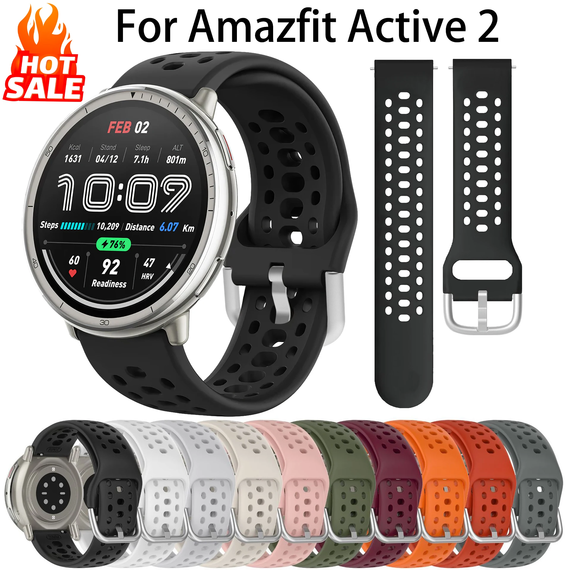 Оригинальный силиконовый ремешок для Amazfit Active 2, дышащий браслет Correa для Galaxy Watch 4 6 Classic 42 мм/46 мм/7 40/44/5Pro 45 мм