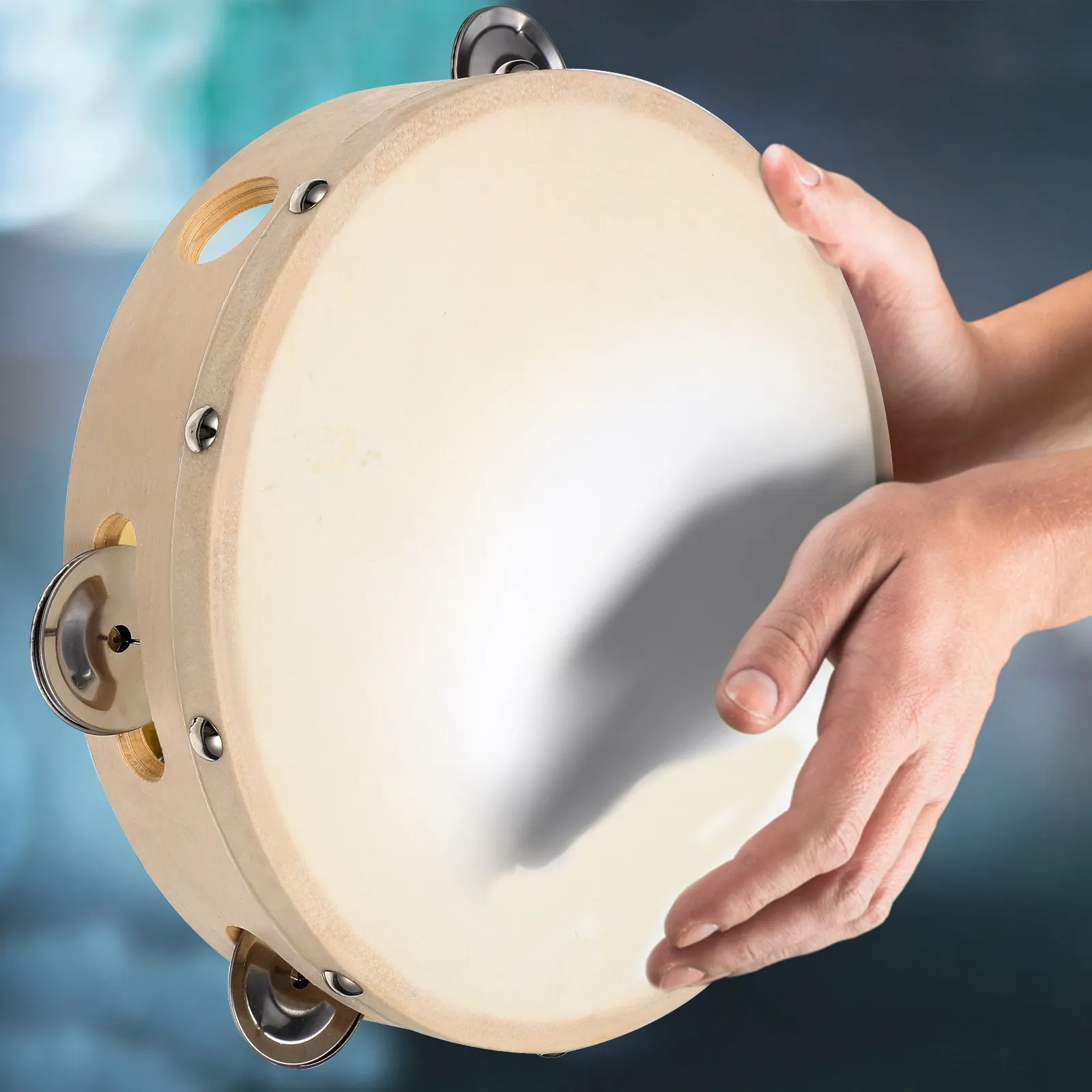 

Tambourine Drums Set Half Moon Tambourine with Bells Stick Crisp Sound Musical Instruments for Children Brain Development
