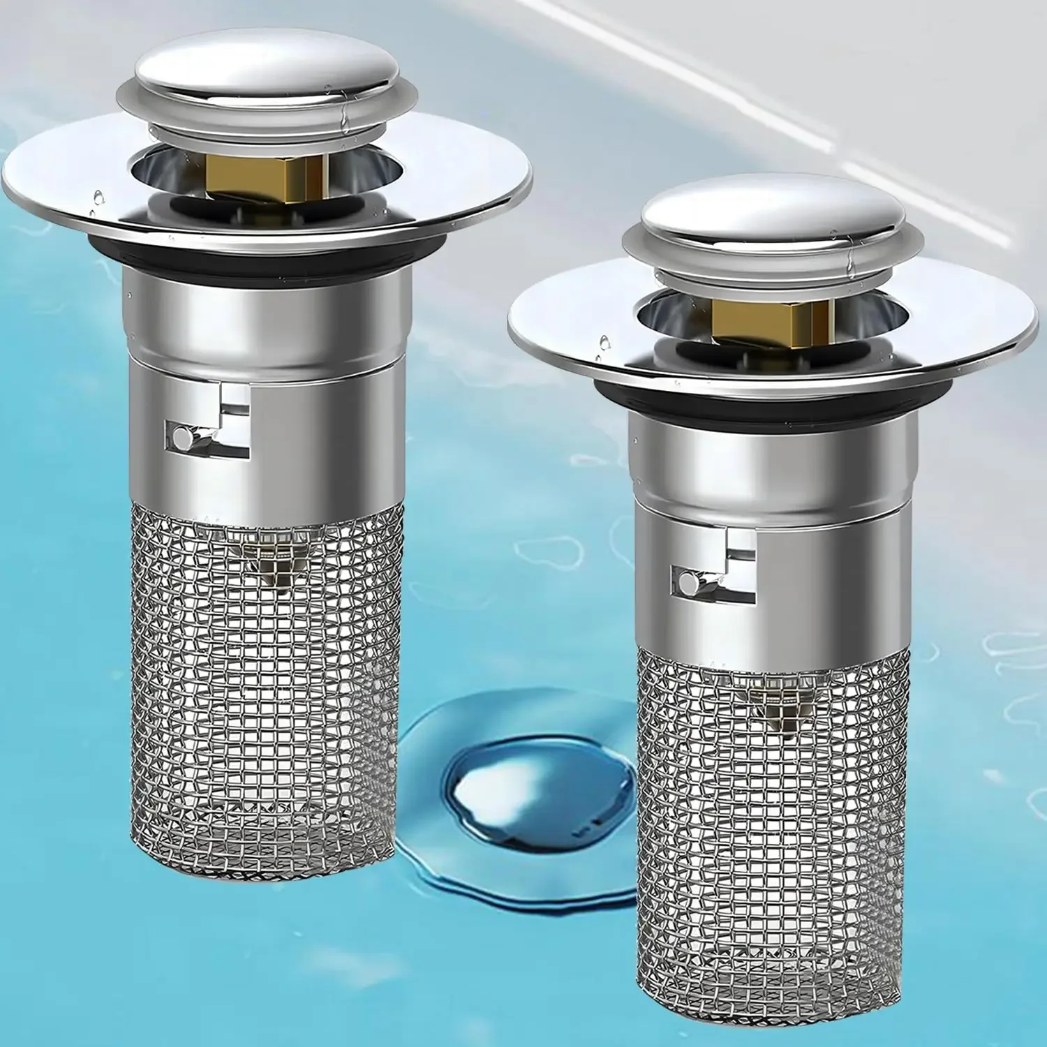 

1/2PCS Universal Rebound Drain Plug Metal Basin-up Sink with Hair Catcher Bathroom Sink Drain Stopper Strainer