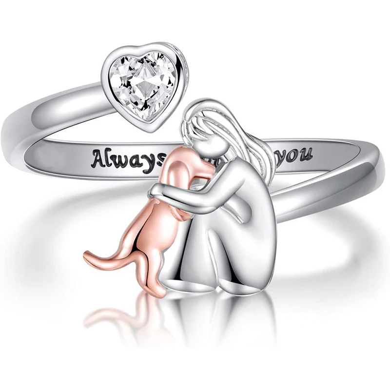 Bague Huitan bicolore pour femme avec gravure « Toujours avec toi », pour les amoureuses des animaux, cadeau de fête des Mères, bijou tendance