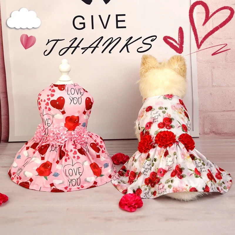 Valentine's Day Dog Dresses Holiday Dog Dress Dog Clothes Bowknot Puppy Festival Skirts for Small Dogs Cats Chihuahua S-XL