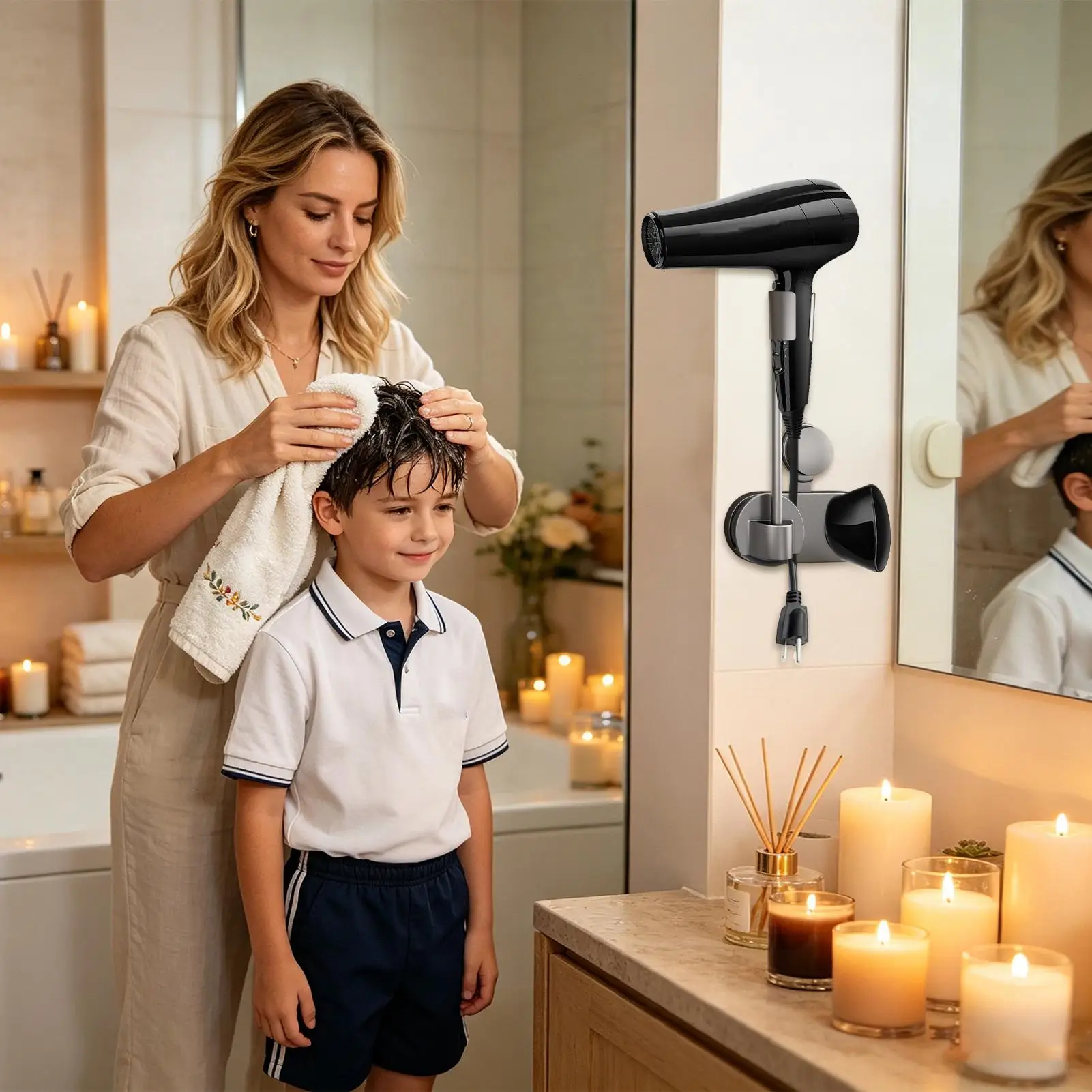 

Держатель для фена настенный на присоске, без рук, для ванной, спальни, салона, дома, отеля, общежития