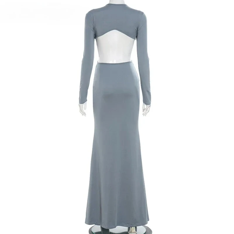 BWQ Women Cutout Roll Splicing Long Sleeve Bodycon Midi Maxi Long Dress 2025 Fall Vacation Party Birthday Dresses Vestidos