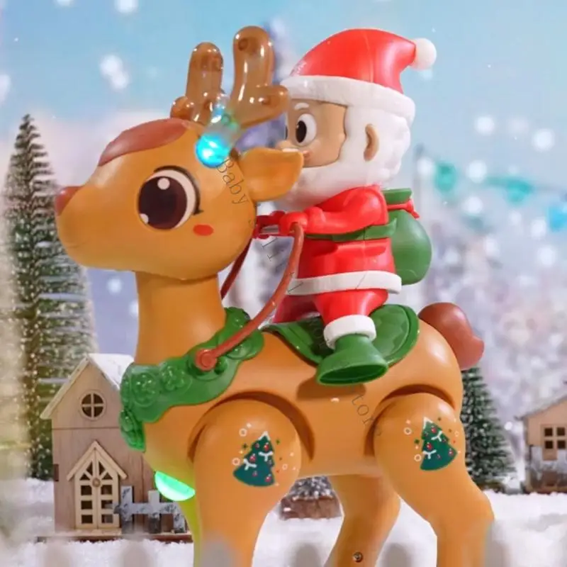 لعبة المشي الكهربائية المتوهجة سانتا والرنة للاحتفال بالمنزل لقضاء العطلات B2EB