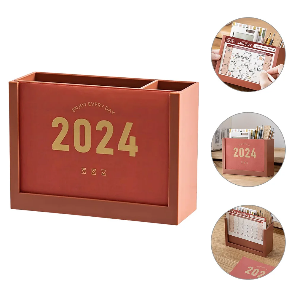 الإبداعية البلاستيك مكتب التقويم صندوق تخزين حامل قلم سطح المكتب متعدد الوظائف مكتب الدائمة التقويم الشهري المنظم