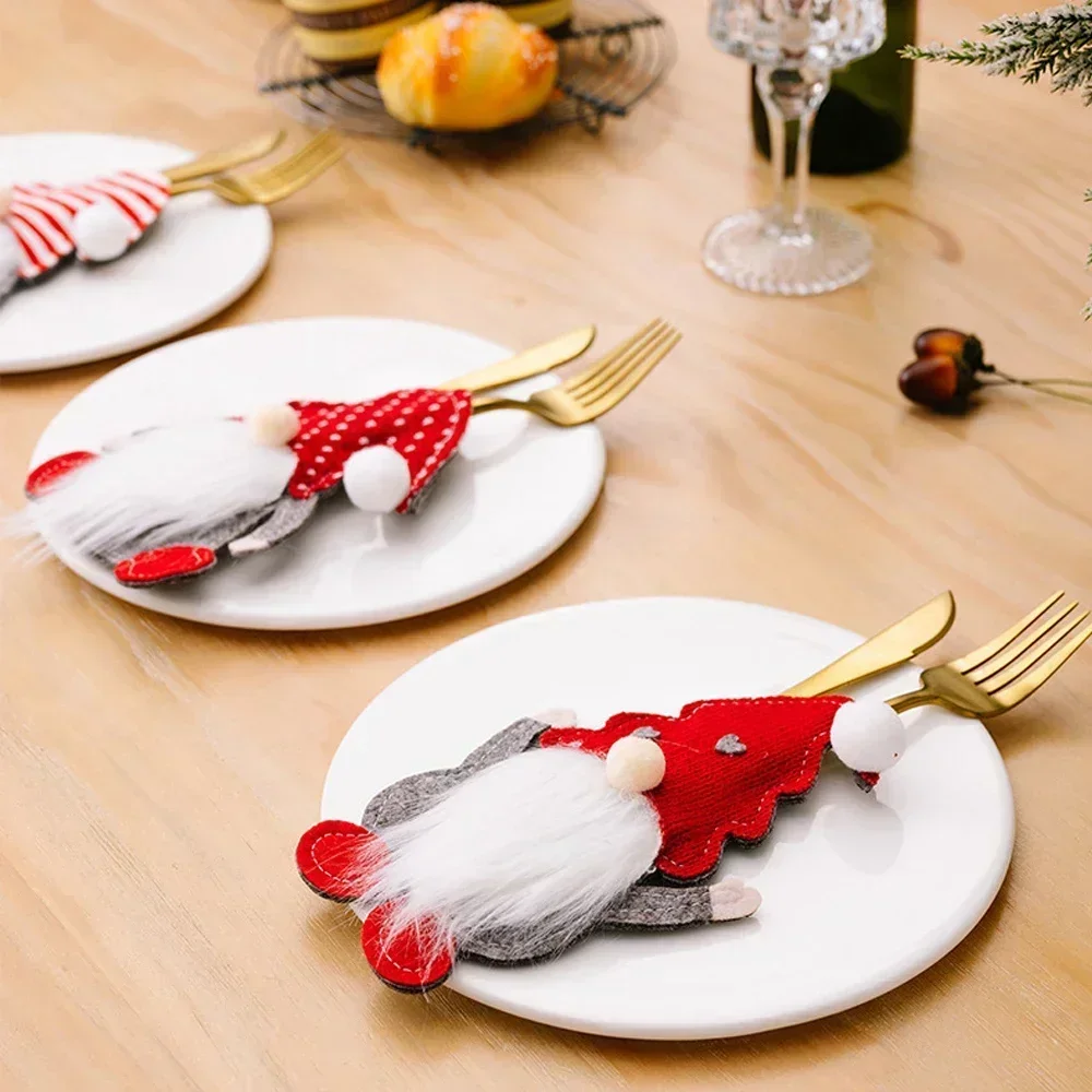 4/2Pcs Christmas Cutlery Holder Knife Fork Pocket Bags Santa Claus Xmas Tableware Cover Home New Year Cookware Gift Decoration view 6