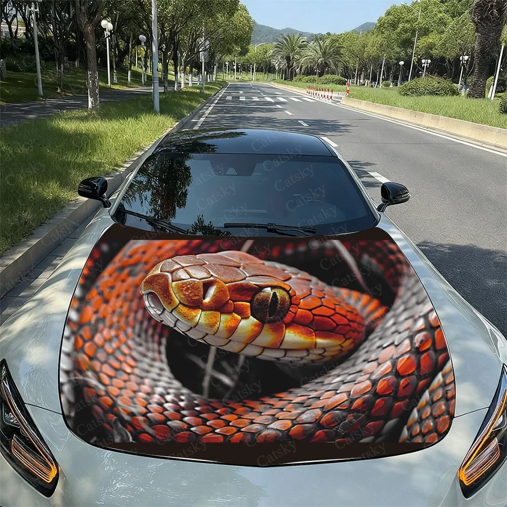 Fierce Snake Car Hood Sticker PVC Self Waterproof Stick, Striking Auto Exterior Accessories Decor Protect Gift for Car Lover