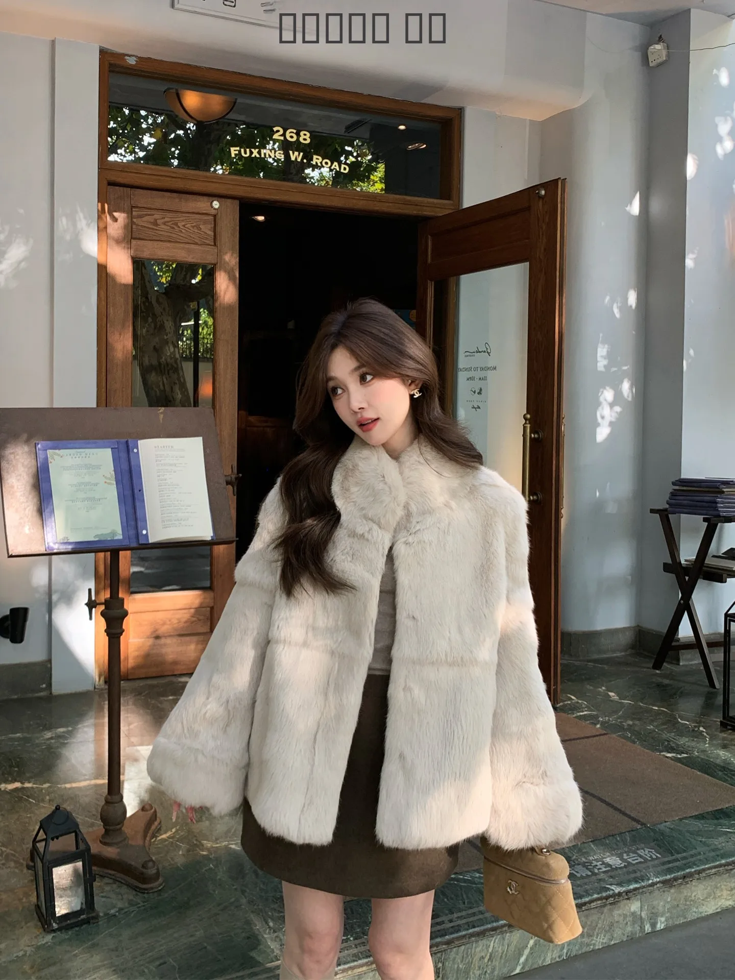

Daisy Summer Diary Rabbit Fur Coat Women's Play Sve Furry Jaet Stand Collar Warmth Guaranteed Mid-Length Outerwear