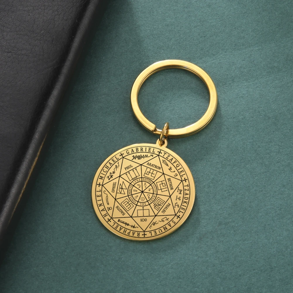 Seal of The Seven Archangels Solomon Kabbalah Amulet Pendants Keyring Stainless Steel Talisman Charms Car Keychain Dropshipping