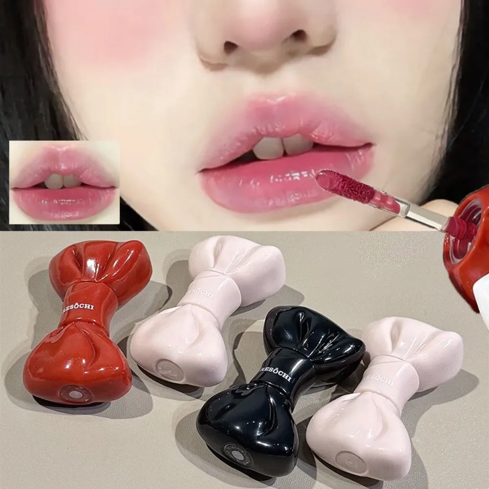 Sweet Bow Tube Jelly Mirror Lip Gloss Watery Texture Moisturizing Bowknot Lip Tint Non Sticky Long Lasting Liquid Lipstick Women