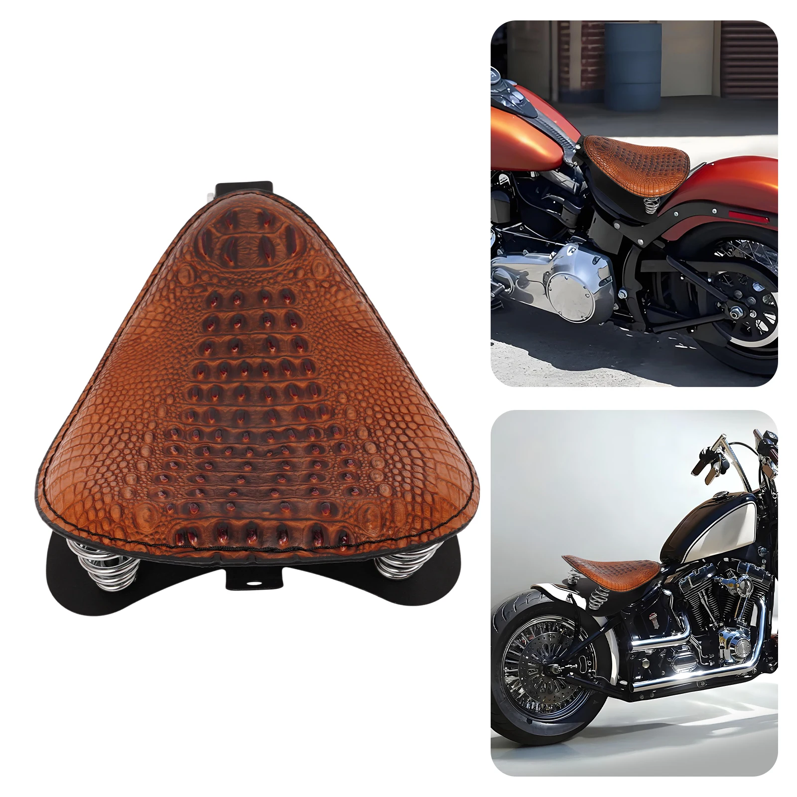 Cuscino per Sella Moto con Motivo Coccodrillo e Base Ammortizzante a Molle - Adattabile Universalmente per Maggiore Comfort (Marrone)