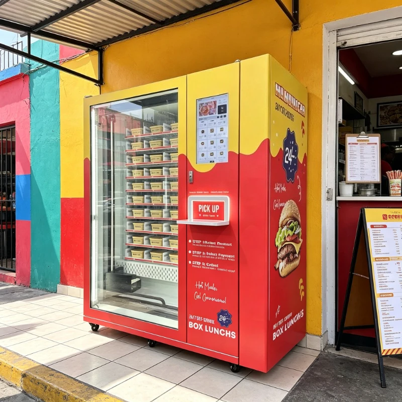 Automatic Heating Hot Food Vending Machine Customized Supplier Equipment for Breakfast Fast Food Lunch Box Retail