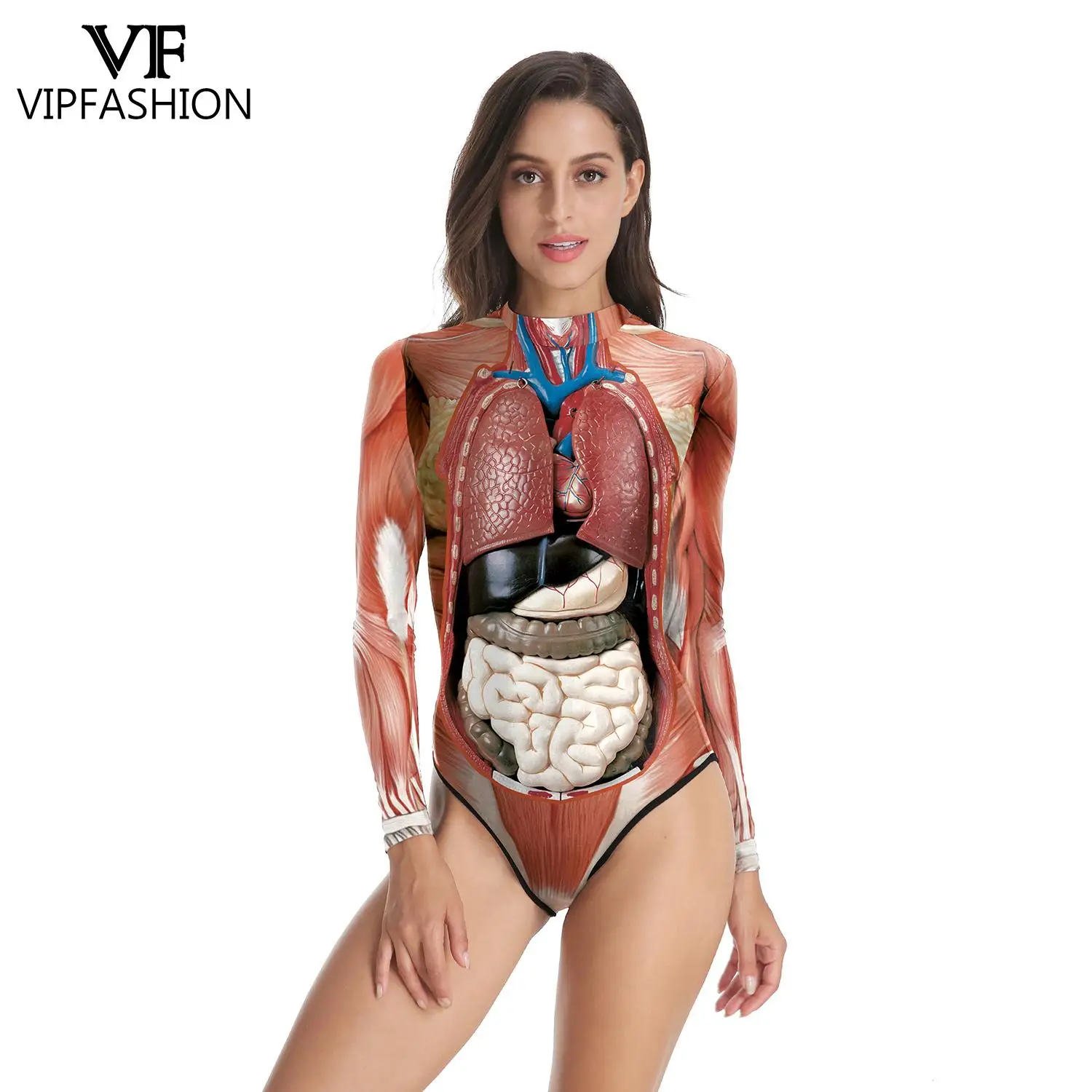 VIP FASHION Funny Human Body 3D Print Halloween Scary Party Cosplay Bodysuit For Women Costumes Playsuits Overalls