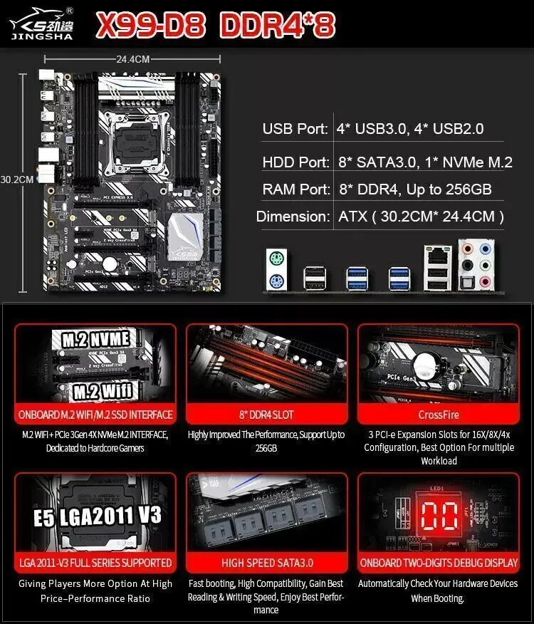 Imagem -05 - Placa-mãe Lga20113 e5 V3v4 x Ddr4 pc Ecc Reg Ram Lol Game Jingsha-x99-d8