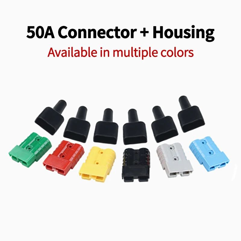 Power connector with sleeve 50 amp plug cable terminal 600V gray / red battery power connector contacts / flange copper material