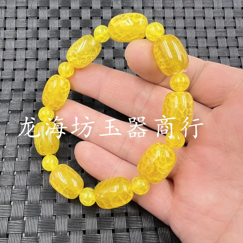 Red Ice Flowers Agate Old Shape Jade Bracelet Canary Stone as Right as Rain Bracelet White Ice Flower round Beads Couple Jade Br