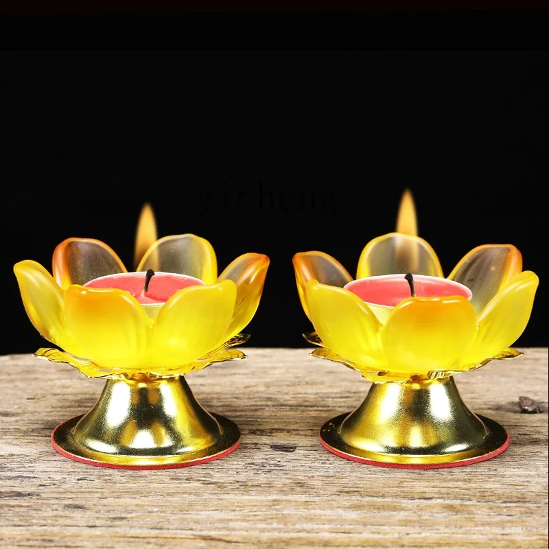 r8.14-glazed lotus candle holder ornament, butter candle ornament, creative lotus offering ornament in front of the Buddha