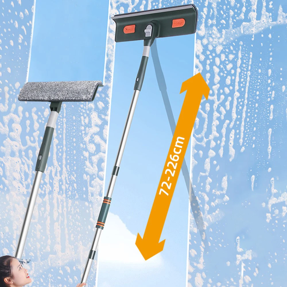 72-226CM Window Cleaning Mop Window Cleaner Glass Wiper Extended Rotatable with Silicone Scraper Household Window Cleaning Tools