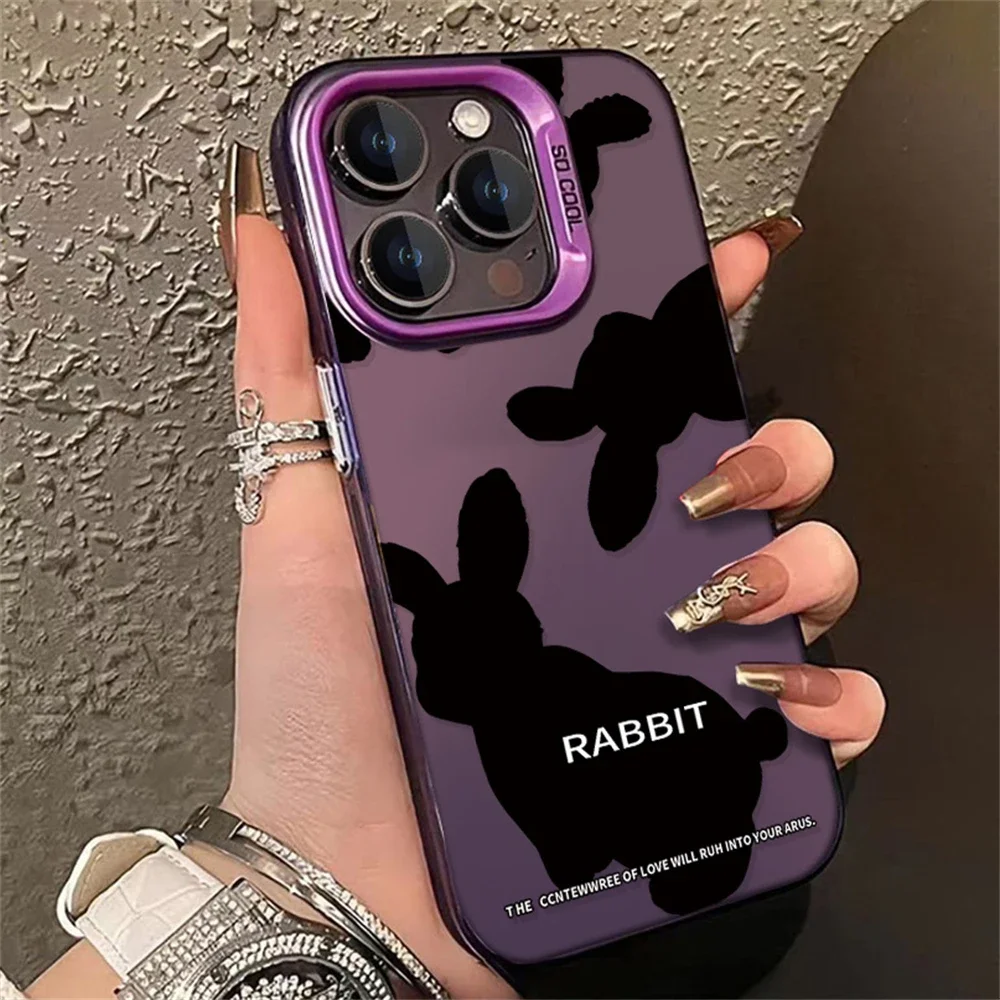 Cute Black Rabbit Phone Case for iPhone 15 16 Plus 11 12 13 14 Pro Max XR Anti-Fingerprints Hard IMD Plastic Laser Matte Cover image 4