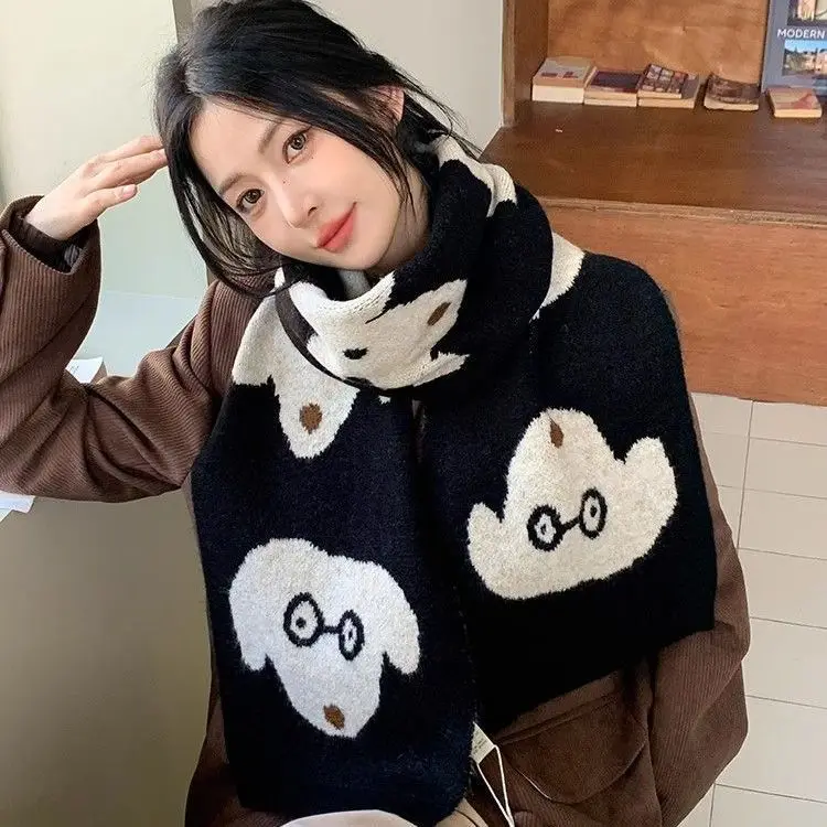 Winter Damenmode Kawaii Strickschal Niedlicher Welpe Cartoon Party Outdoor Vielseitiger Schal Paar Neujahrsgeschenk