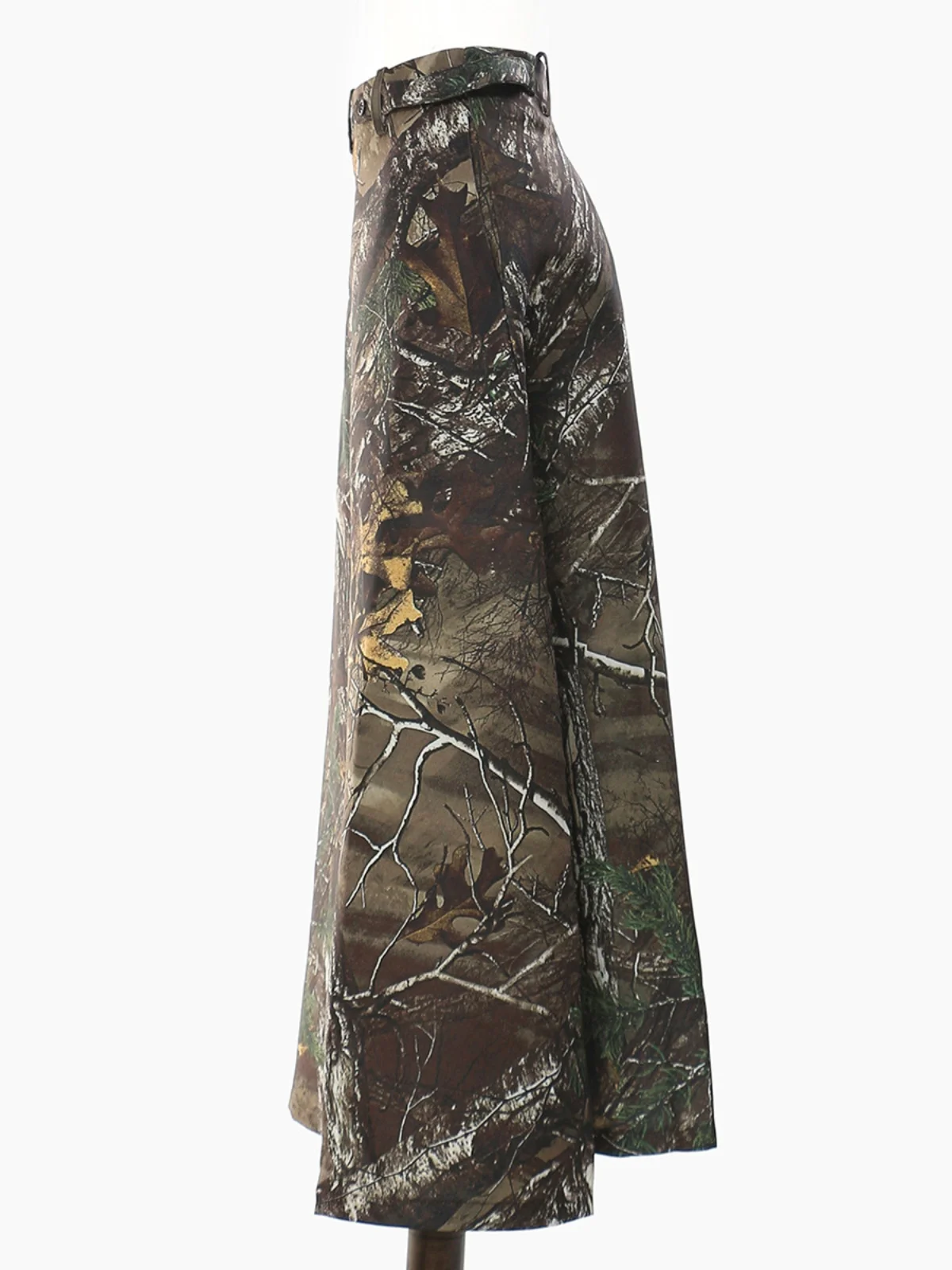 High Waist A-Line Midi Skirt Camouflage Print Forest Graffiti  Trendy Belted Half Body Skirt Commute Vintage Style