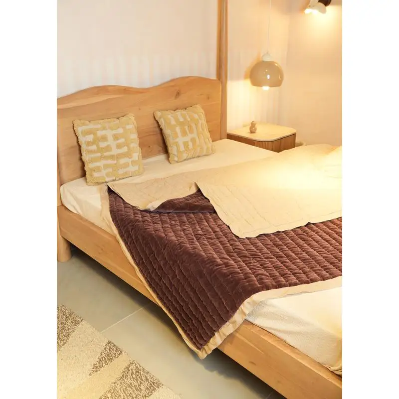 

Cotton Velvet Stonewashed Hand Quilted Bedspread with Flanges, 88x92 Inches, Soft and Cozy Vintage Style Coverlet for Bedroom