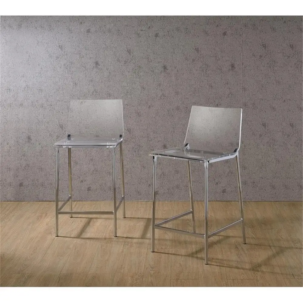 Bar Stool Set of 2 Chrome 34.5
