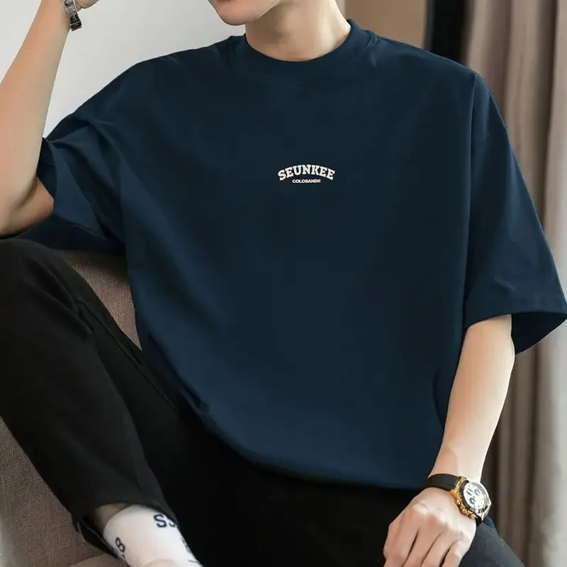 LIBIELIY Fashion O-Neck Printed Letter England T-Shirts Men's Clothing 2025 Summer New Loose Short Sleeve All-match Tops Casual