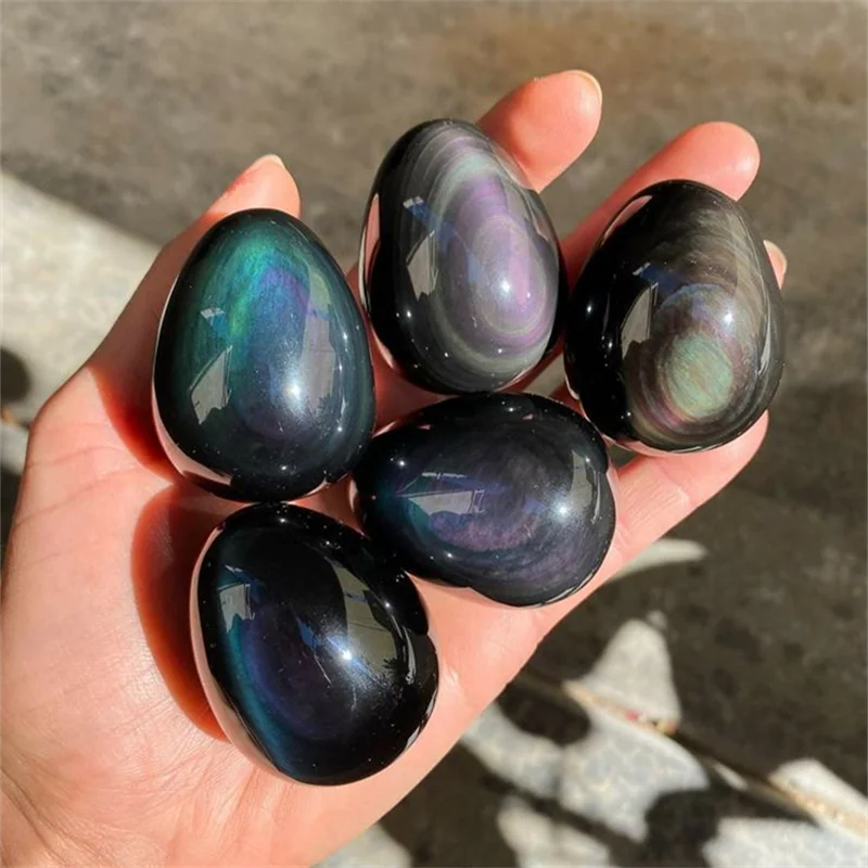 1pc special rainbow obsidian stone egg, Rainbow Obsidian Easter egg, Easter egg, Office desktops and home accessories