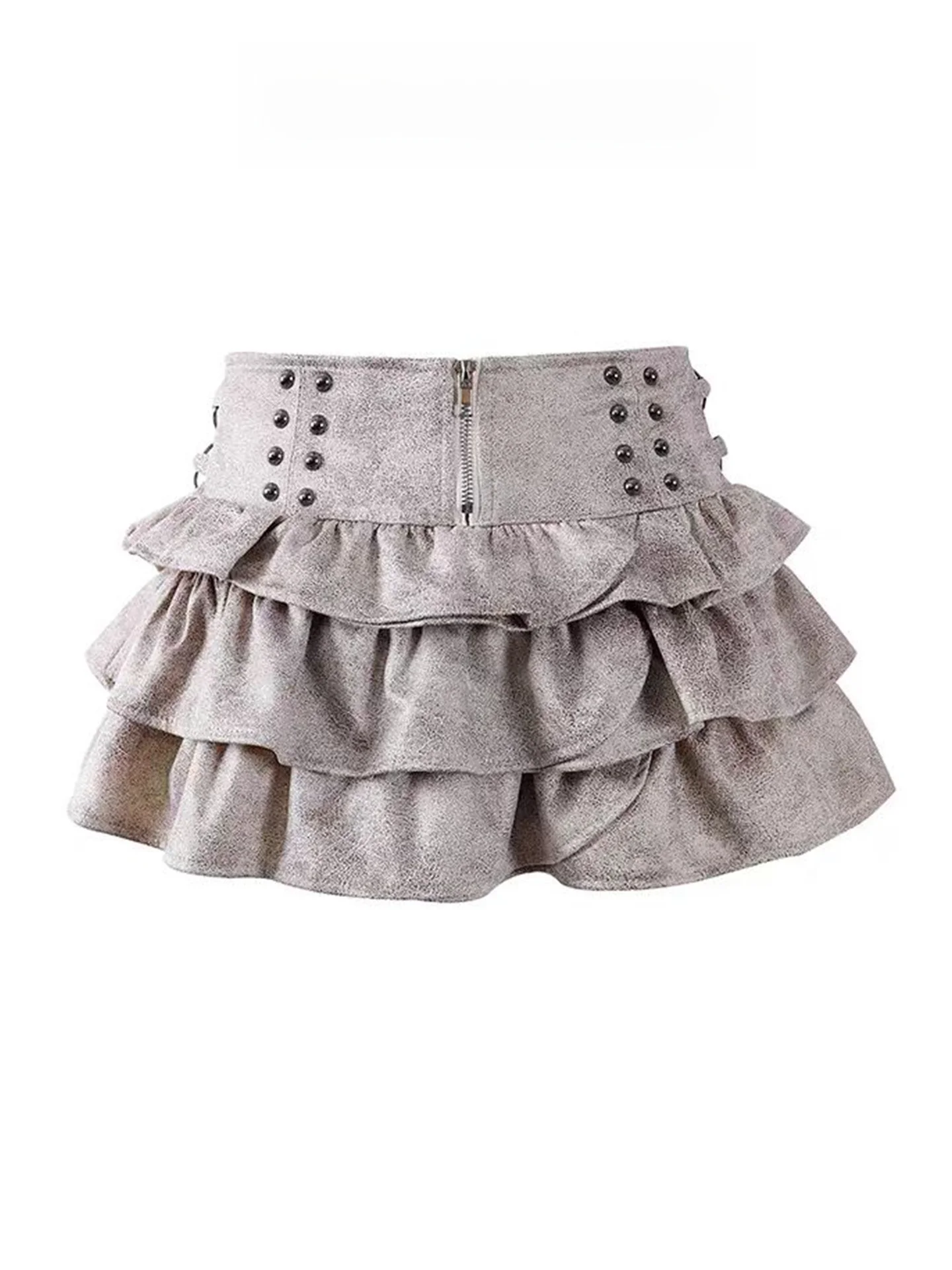 Y2K Spicy Girl Suede Rivet Puffy Cake Skirt Women's Autumn Winter Retro Waste Land Style Half Skirt Design Short Skirt