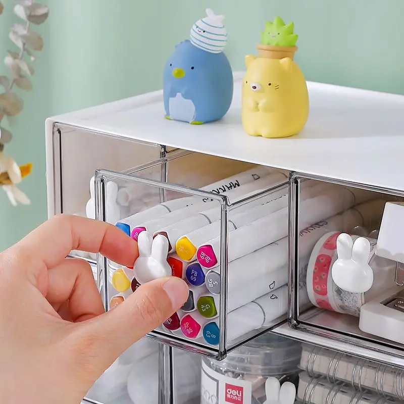 Cute Stationery Holder Desktop Drawer Free Combination Storage Box Plastic Makeup Desk Accessories Storage Organizer Rack