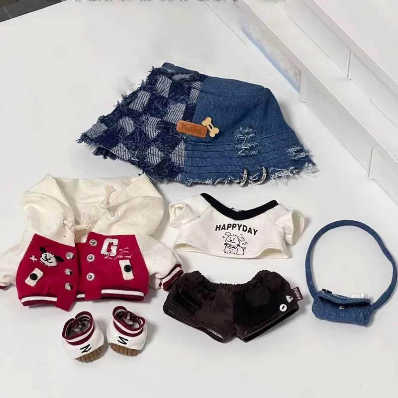 10cm Plush Doll Clothes Handmade American Style Puppy Pattern Hooded Coat T-shirt Shorts Shoes Bag Set For Doll Accessories Toy