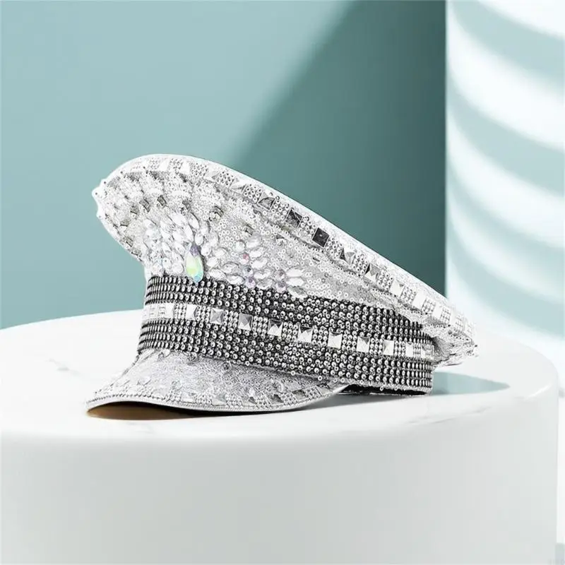 M6CD قبعة البحرية المتلألئة أزياء الكابتن قبعة العروس الرقيب قبعة المرحلة الدعائم خوذة