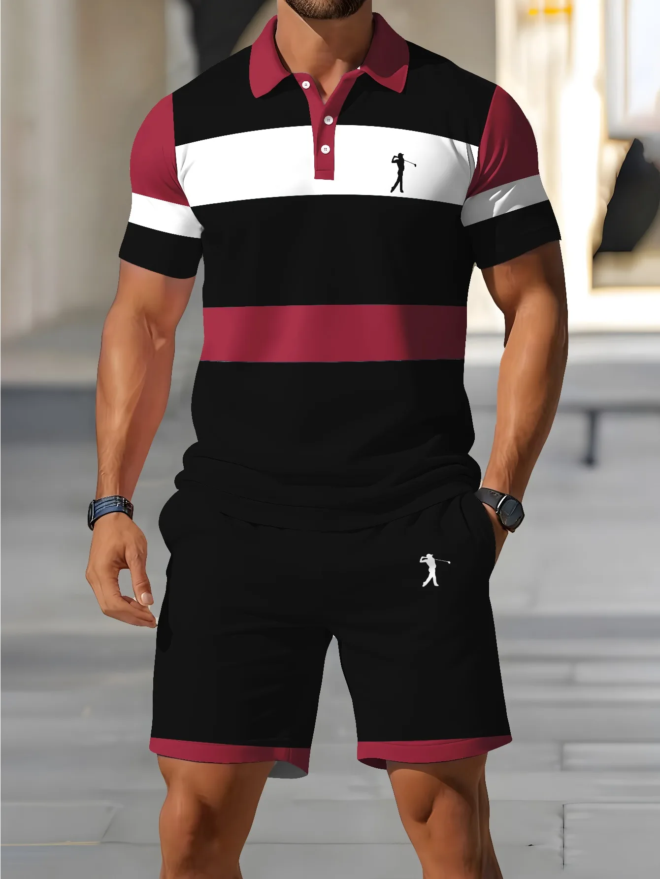 2026 Summer Men's Polo Shirt Set - 3D Printed Design Breathable Lightweight Comfortable Casual Outdo
