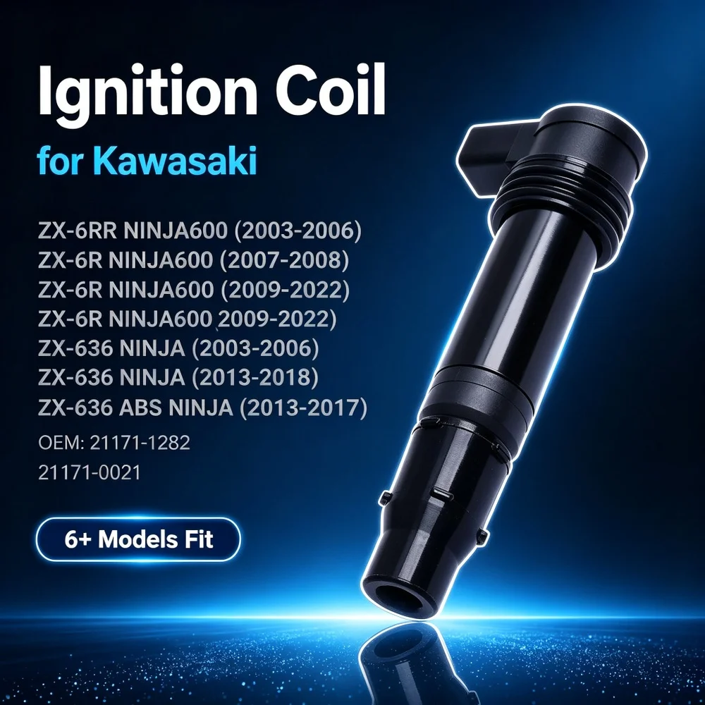Ignition Coil Stick for Kawasaki ZX-6R ZX-6RR ZX-636 Ninja 600 636 ABS | Integrated Spark Plug Cap Boot | Replaces 21171-1282 21