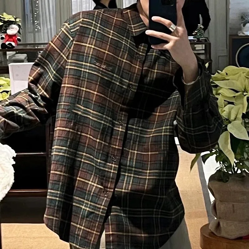 كوريا الجنوبية thebarnnet خريف/شتاء المتضخم تنوعا كتلة اللون متقلب قميص خمر قميص سترة المرأة