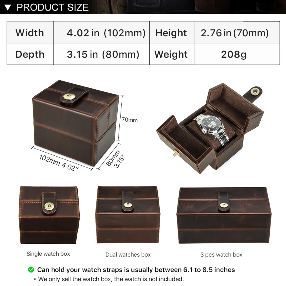 Vintage Genuine Leather 1 Slot Watch Roll Case Men Women Travel Portable Organizer Display Storage Box Handmade Gifts