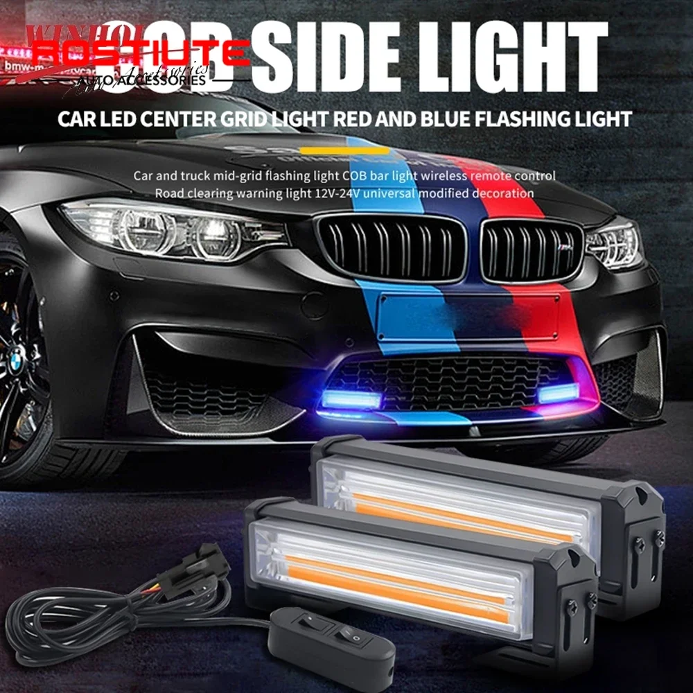 2PCS COB Car Warning Emergency Lights Police Strobe Lights LED Stroboscopes Auto Grill Flashing Lamp for Offroad 4X4 Truck SUV