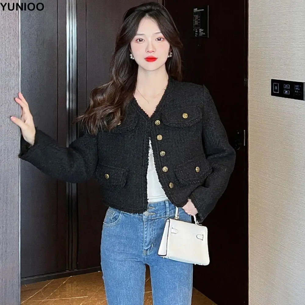 

Модная элегантная куртка Y2k, женская твидовая шикарная винтажная куртка, корейская верхняя одежда, куртка в светском стиле, осень/зима
