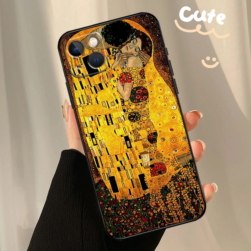 Starry Night Klimt Kiss Case For iPhone 13 12 11 14 15 16 Pro Max XR XS X Plus  12 13 Mini Bumper Cover Capa