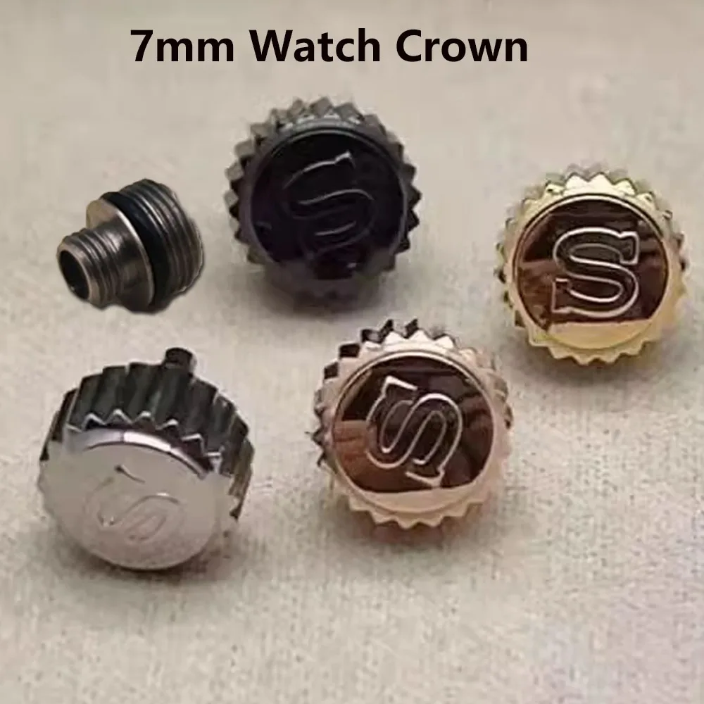 

Rose Silver Gold Black S Watch Crown Watch Parts Replacement 7mm Steel Crown for Diving Mechanical Watch Handle Accessories