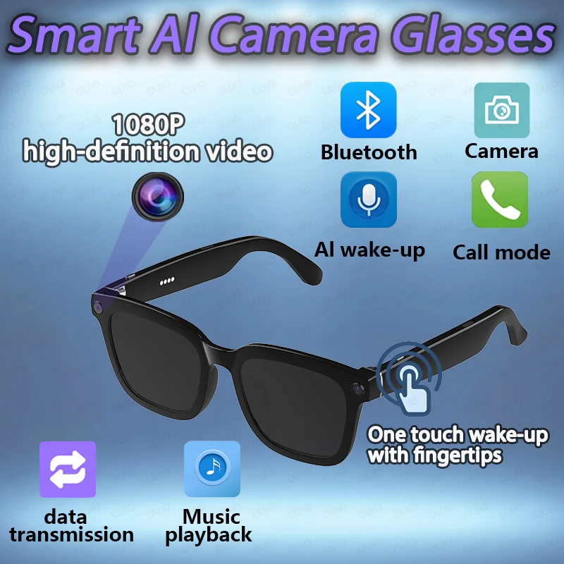 2025 New AI Shooting Smart Glasses 1080P Video Recorder Voice Assistant Music Bluetooth Connectivity Anti Blue-Light Sunglasses