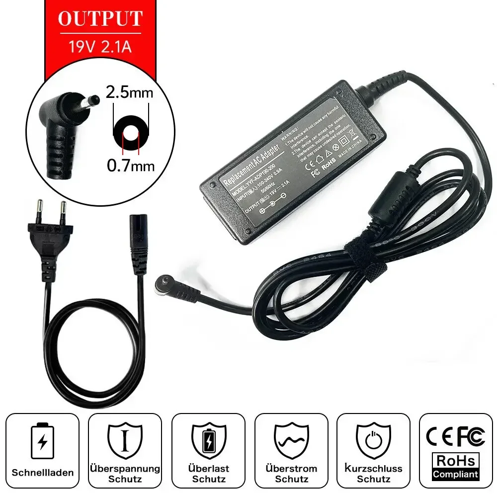 19V 2.1A 2.5mm*0.7mm Laptop AC Adapter Charger for ASUS EEE PC 1006PT 1008HAG 1015PN 1025CE 1201HAG R051PN R102 R061PT R101PX