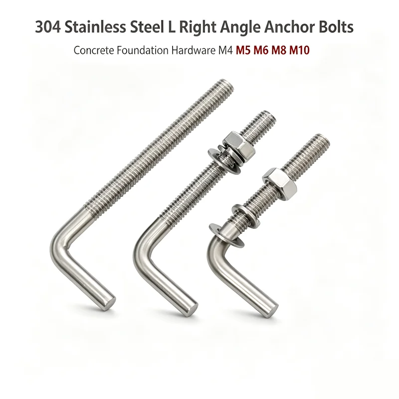 Concrete Foundation Hardware, 304 Stainless Steel L Right Angle 7-Type Anchor Bolts M4 M5 M6 M8 M10