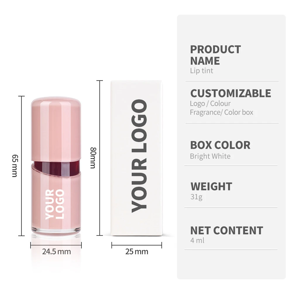 プライベートラベル4色ティアオフリップグロス防水長持ちカスタムロゴリップティントメイクアップ卸売ホワイトパッケージ